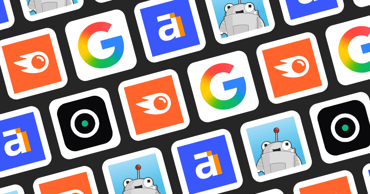 Grid of logos: Ahrefs, Rankloop, Semrush, Moz, Google Keyword Planner