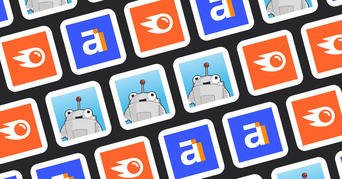 icon grid featuring SEO tools such as Ahrefs, SEMrush, and Moz